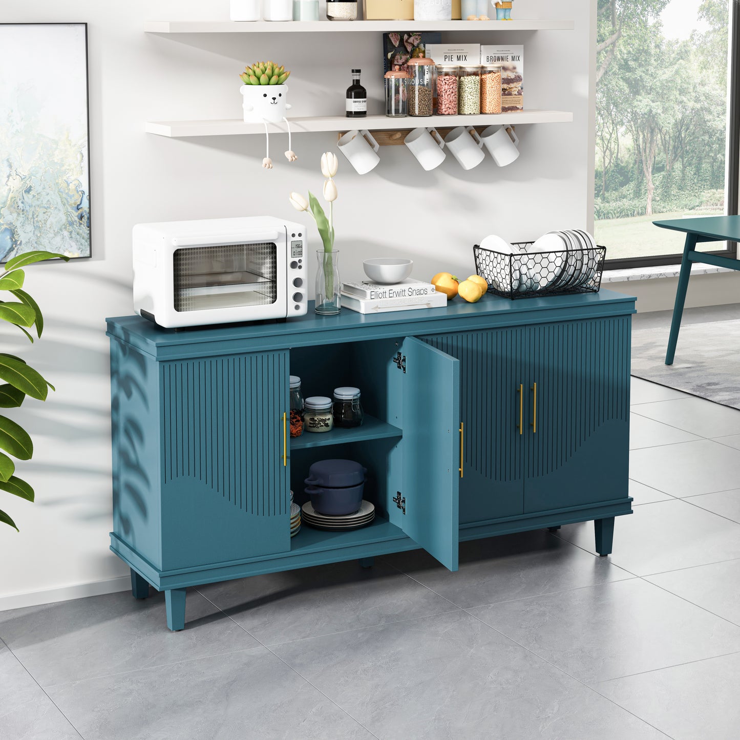 59.84''Large Size 4-Door Cabinet, Same as Living Room, Kitchen, Bedroom, Hallway (blue)