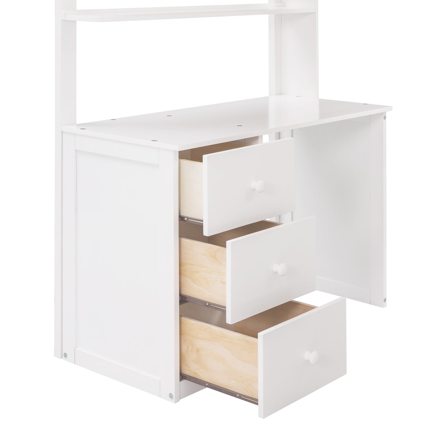 Twin size Loft Bed with Drawers,Desk,and Wardrobe-White