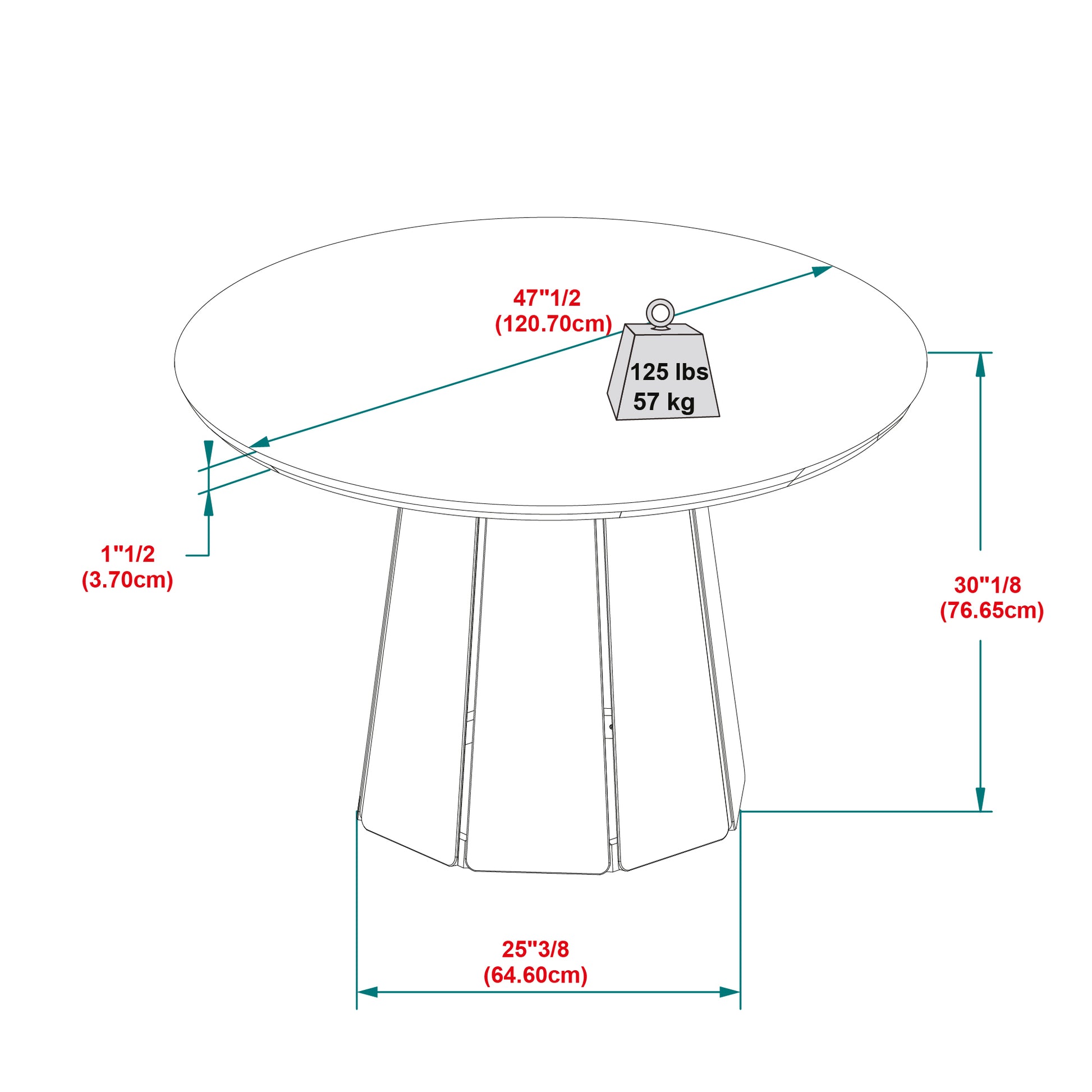 Modern 48" Round Solid Wood Pedestal Dining Table, Cerused White