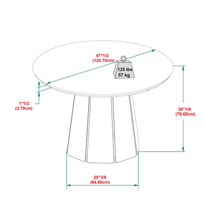 Modern 48" Round Solid Wood Pedestal Dining Table, Cerused White