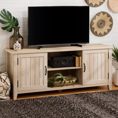 Classic Grooved-Door TV Stand for TVs up to 65" - White Oak