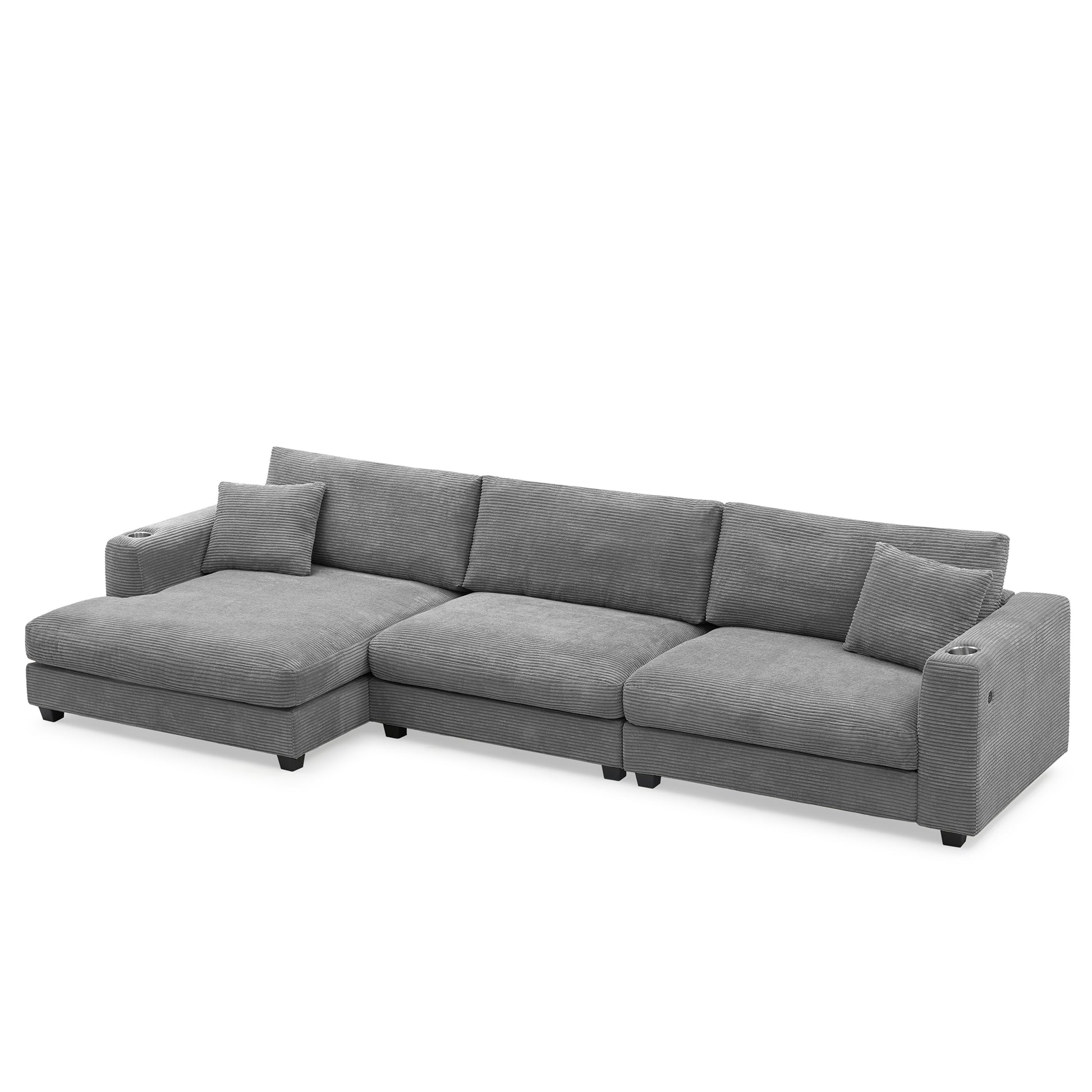 [VIDEO provided][New]134*54"Oversized Corduroy Sectional Sofa,L Shaped Cloud Couch with USB Charging Port,Cup Holder,Deep Seat Sofa Bed with 50" Chaise,Comfy Indoor Furniture for Living Room,3 Colors