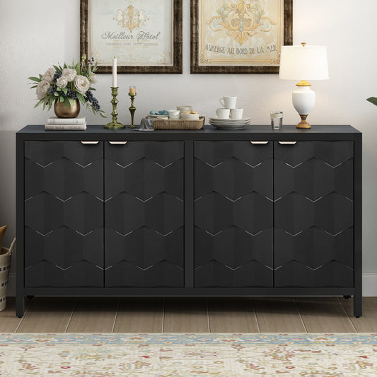 U_STYLE Luxurious Four-Door Sideboard with Honeycomb Patterned Doors, Offering Ample Storage for Study,Entrance and Living Room