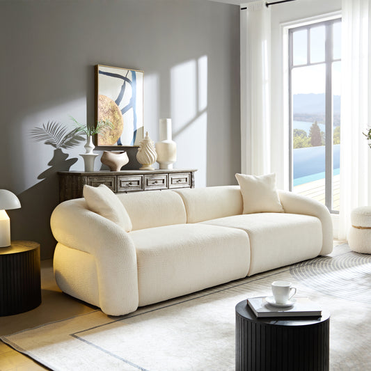 WKS15W Beige sectional sofa with removable pillows, durable fabric, solid wood frame, high density sponge filler