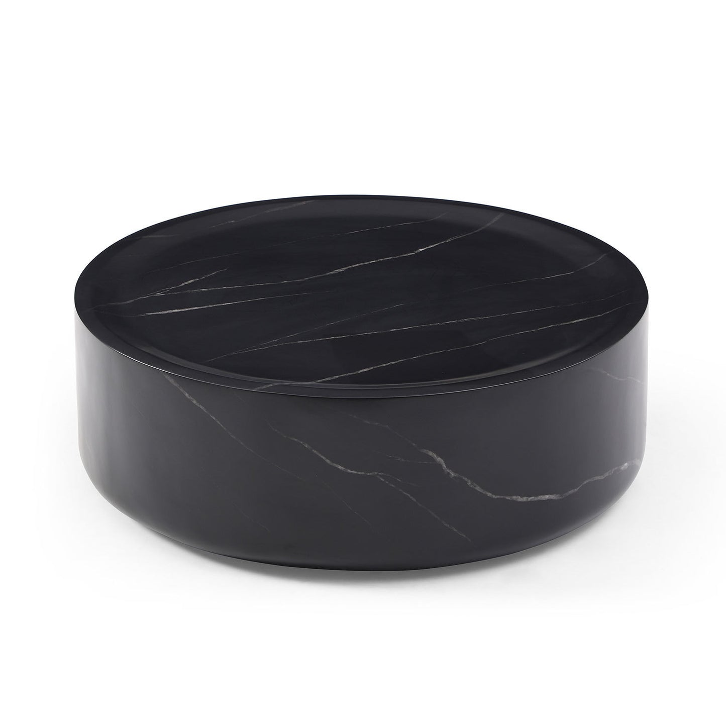 35.43'' Black Marble Round Coffee Table,Simple Modern Center Cocktail Table  for Living Room office,No Need Assembly.