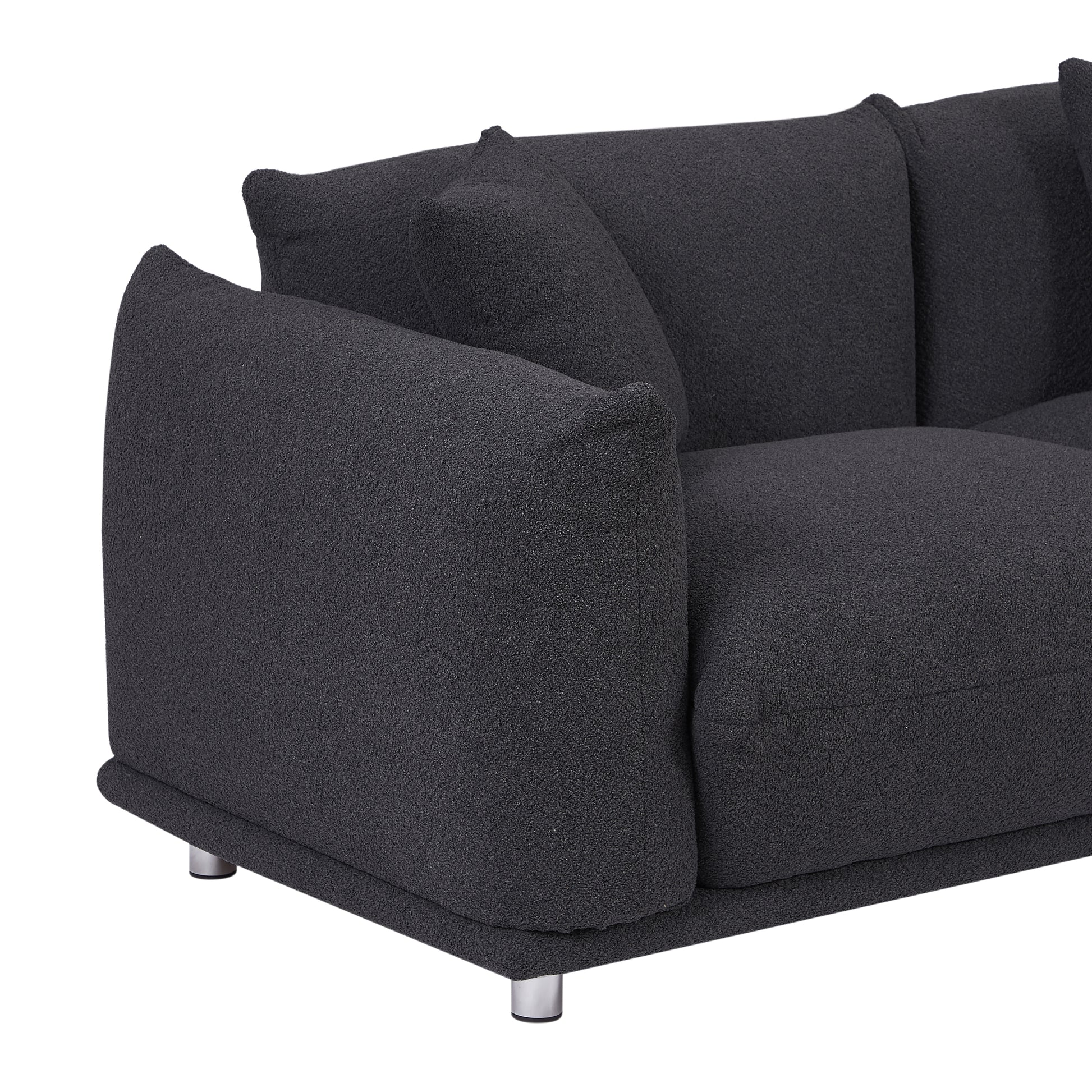 Originality Shapes Black Lambswool Sherpa 4 Seater Sofa With Metal Legs, Solid Wood Frame Couch with 3 Pillows, Linear and Modular Version Design, Possibility Combined Armchair Current Style