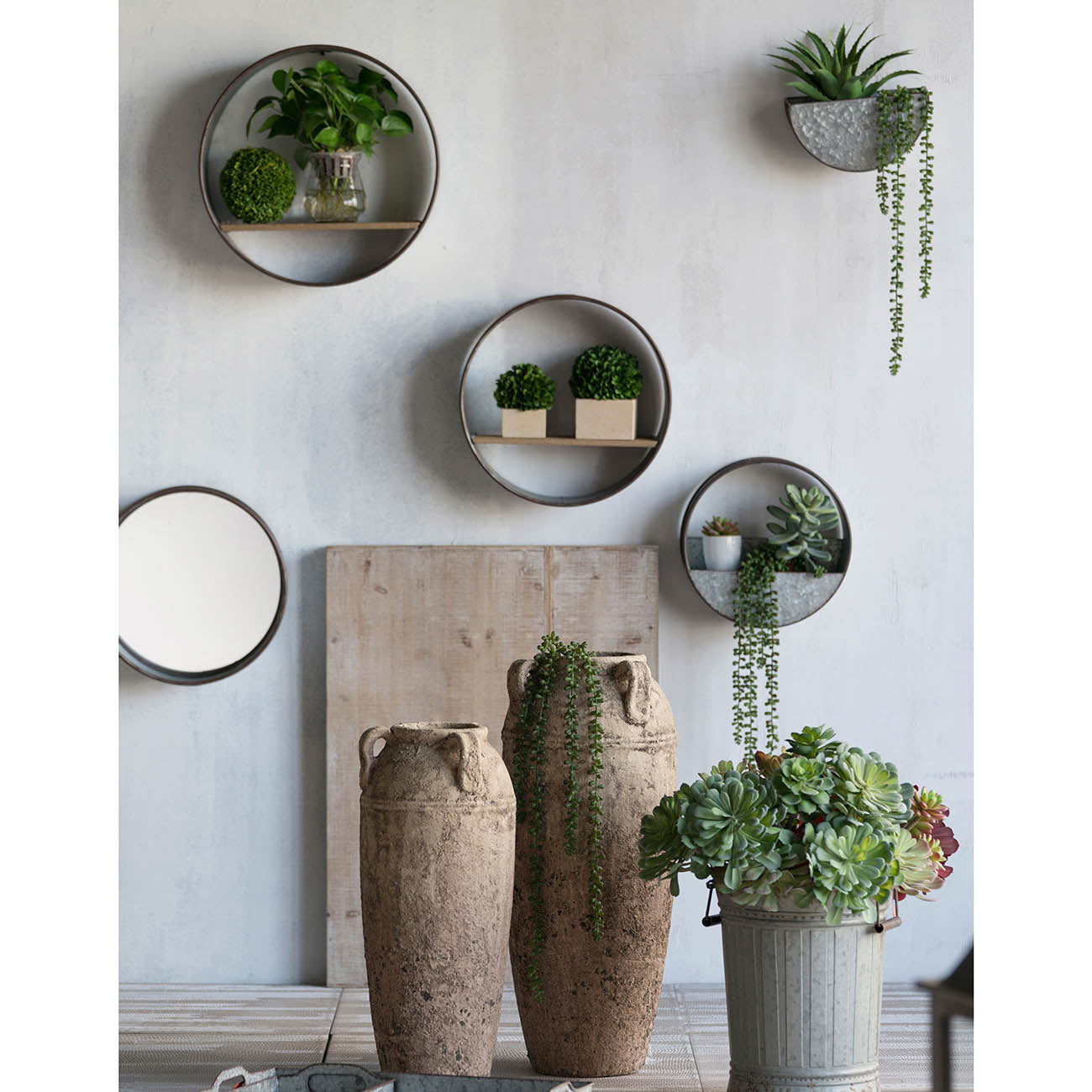 Farmhouse Round Metal Wall Planter, 5 Piece