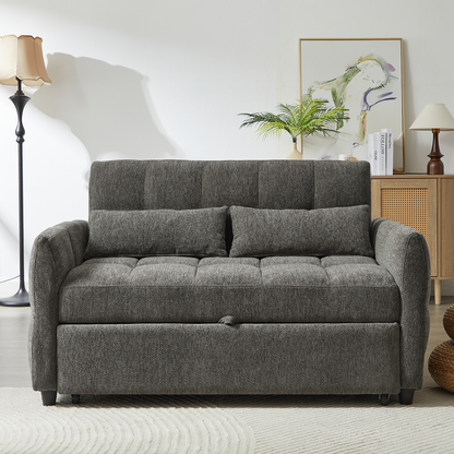 52.8" Loveseat Sofa Pull-out Sofa Bed Tufted Sleeper Sofa with an Adjustable Backrest, Three USB Ports and Two Lumbar Pillows for Living Room, Grey