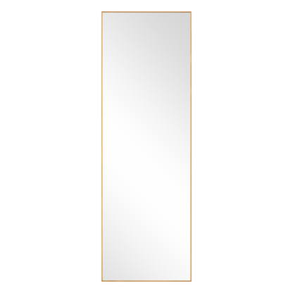 Aluminum alloy thin edged rectangular golden full-length mirror with stand 64 * 21 * 1 inch Bathroom Vanity Mirror for Bedroom Entryway, Living/Dressing Room