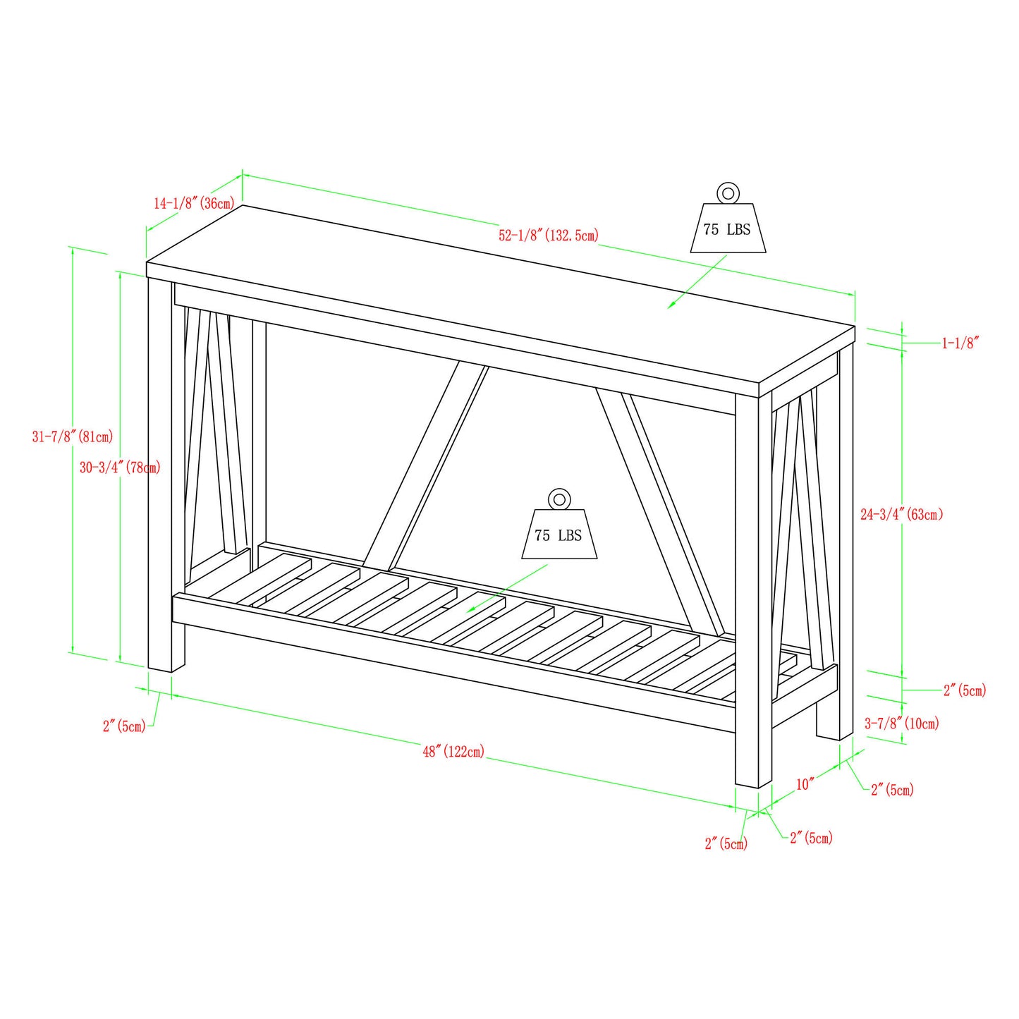 Farmhouse A-Frame Entry Table with Lower Shelf - Rustic Oak