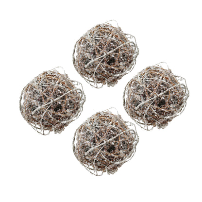 D5" Iced Twig Ball, Decorative Hanging Ball Christmas Tree Ornaments for Holiday Party Decorations, Set of 4