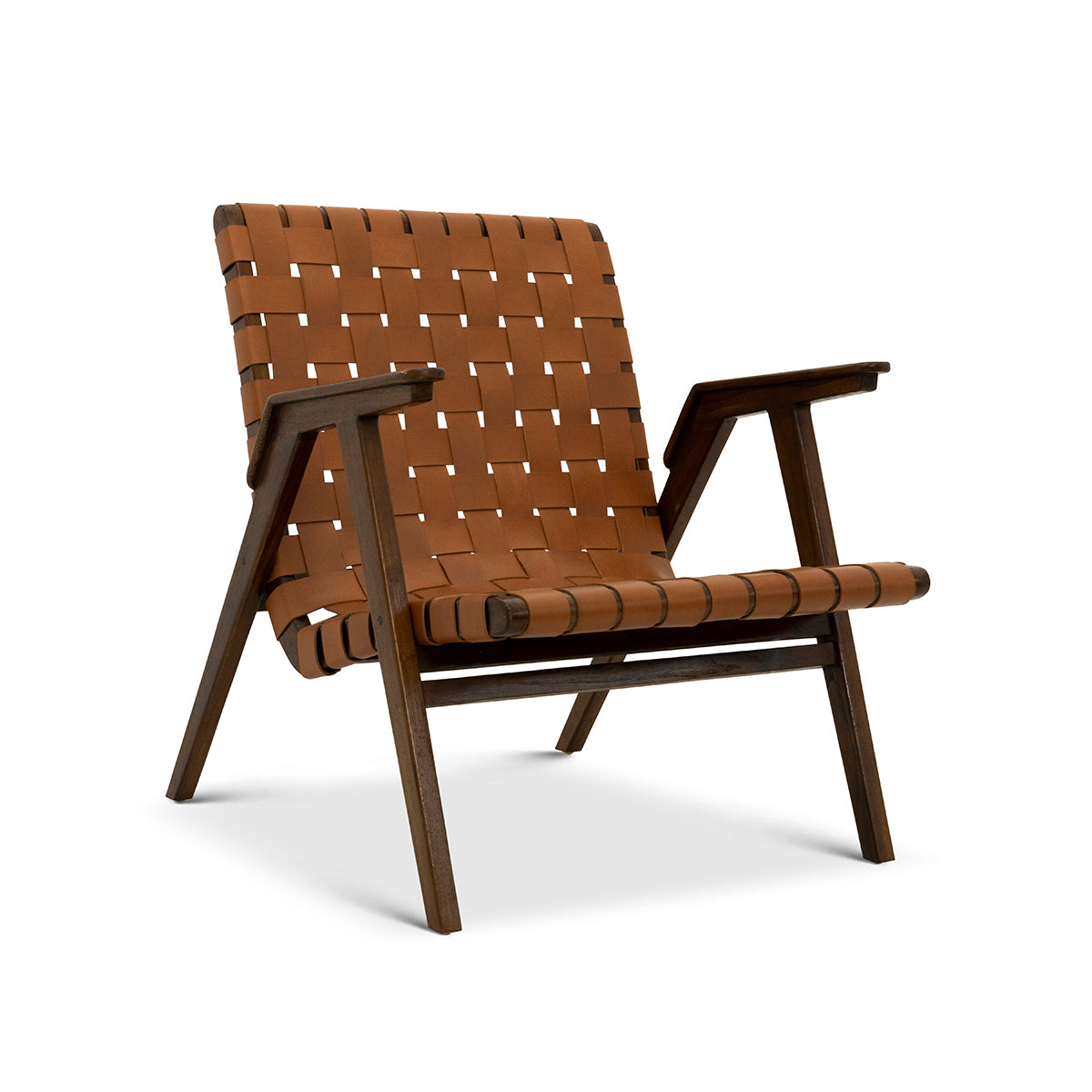 David Genuine Leather Teak Lounge Chair