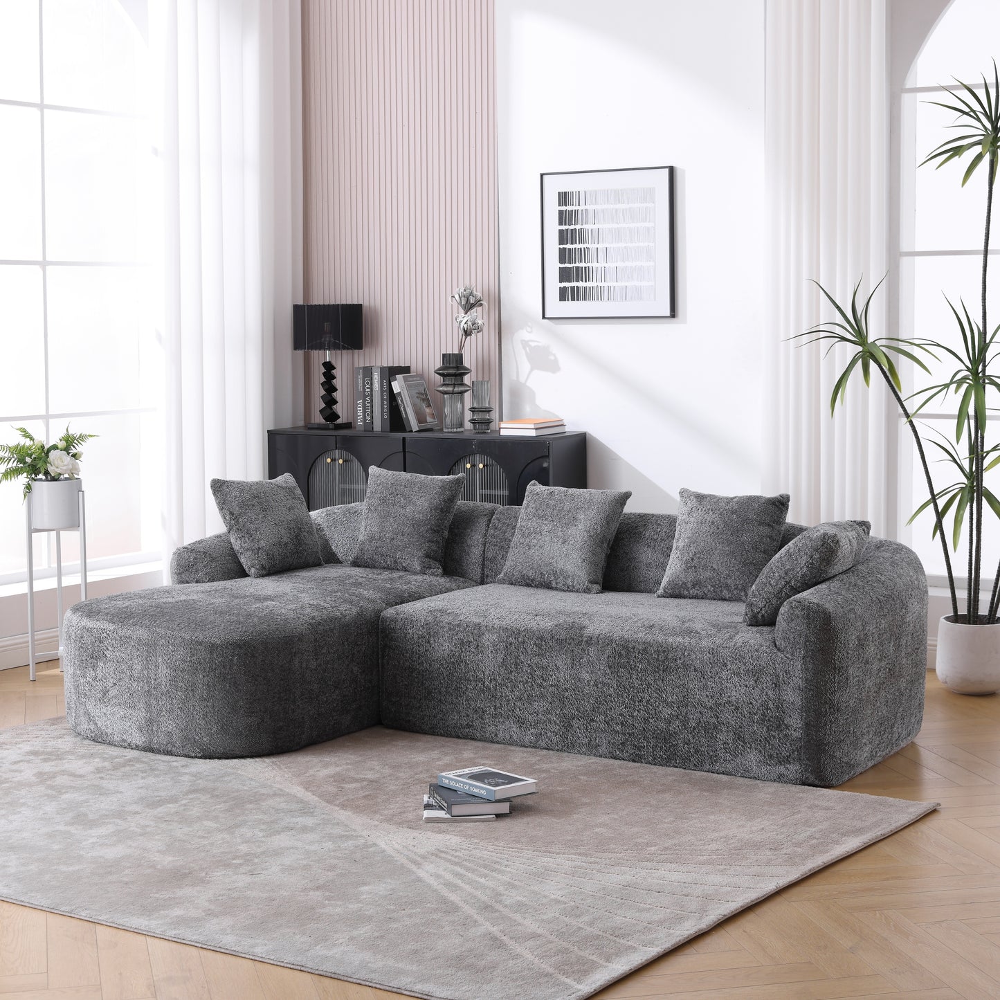 COOLMORE Boucle Sofa 3 Seater for Living Room Oversized Comfy Sofa L-Shape Sofa Couch with Chaise Home Furniture Sleeper Sectional Sofa for Apartment, Office Left Hand Facing (Gray)