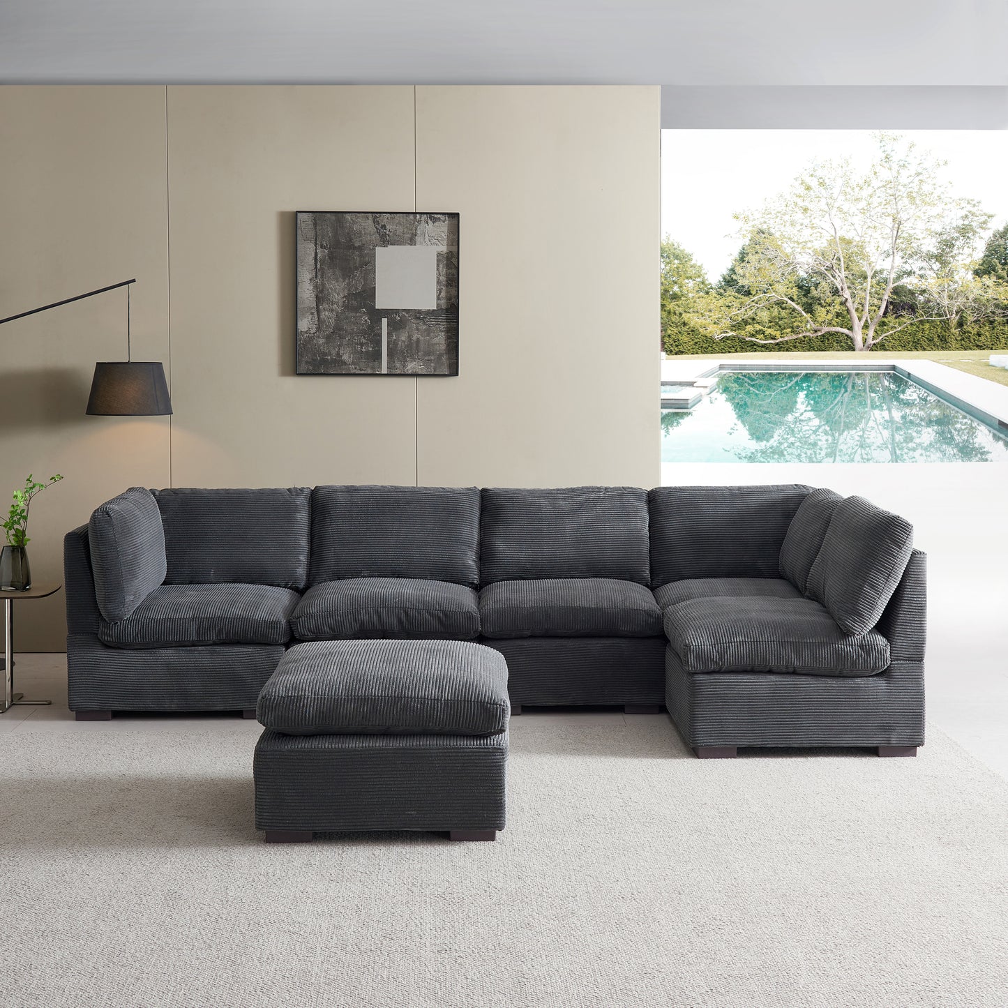 Convertible Modern Luxury Sectional Sofa Couch for Living Room Quality Corduroy Upholstery Modular Sofa Dark Grey