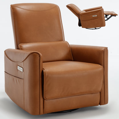 Yellow Brown Leatheraire Swivel and Rocker Power Recliner Chair, Heavy Duty Motion Mechanism with USB and Type-C Ports