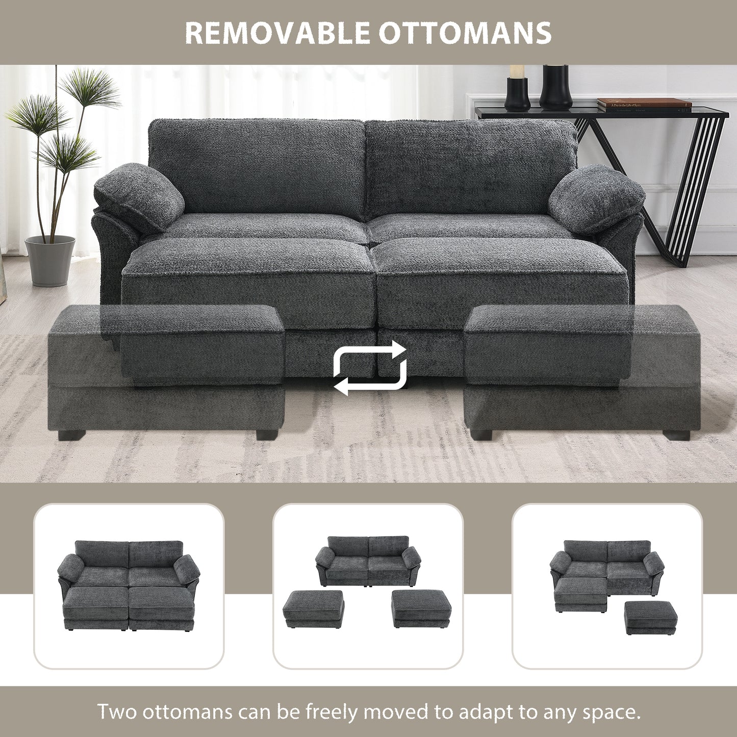 Free Combination Modular Convertible Sectional Sofa Bed Set, 4 Seat Upholstered Sleeper Corner Couch, Deep-Seat Loveseat with Ottoman for Living Room, Office, Apartment,2 Colors