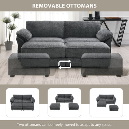 Free Combination Modular Convertible Sectional Sofa Bed Set, 4 Seat Upholstered Sleeper Corner Couch, Deep-Seat Loveseat with Ottoman for Living Room, Office, Apartment,2 Colors