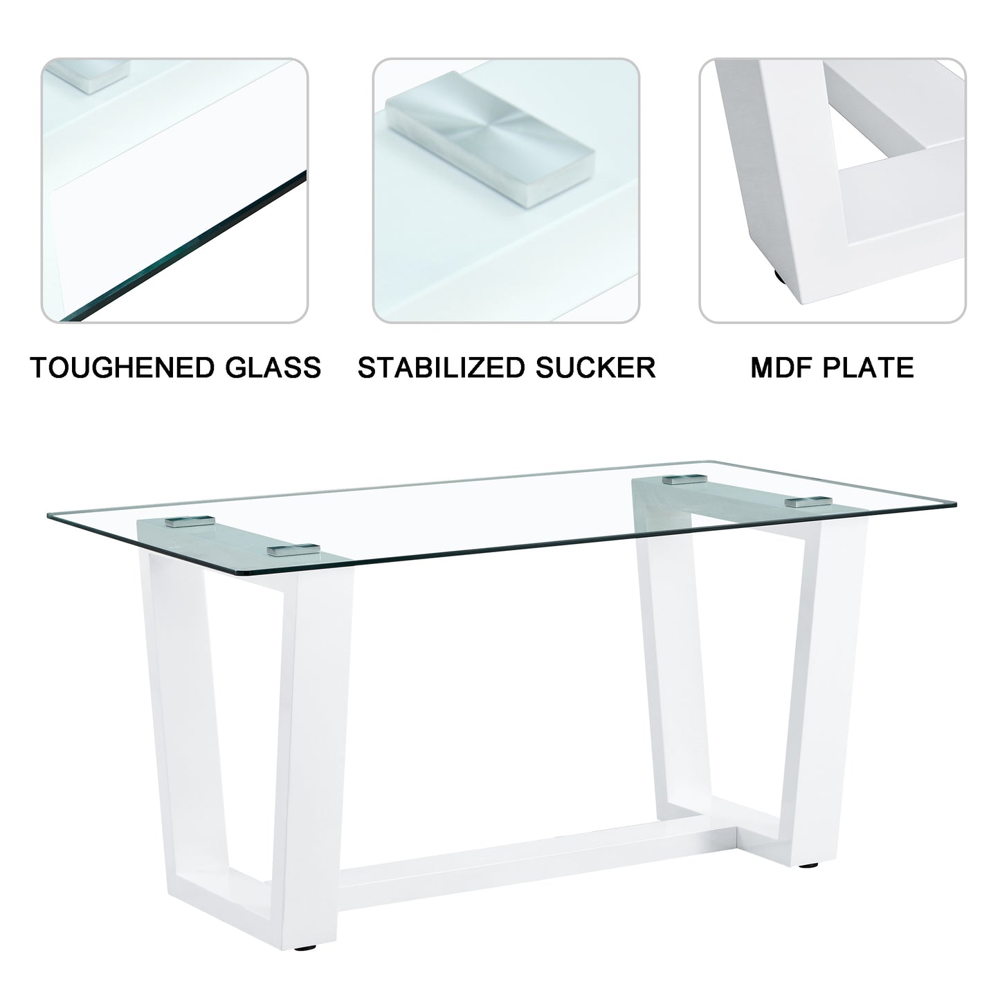 Glass Dining Table Large Modern Minimalist Rectangular for 6-8 with 0.4" Tempered Glass Tabletop and white MDF Trapezoid Bracket,For Kitchen Dining Living Meeting Room Banquet Hall F-1550 W1151S00323