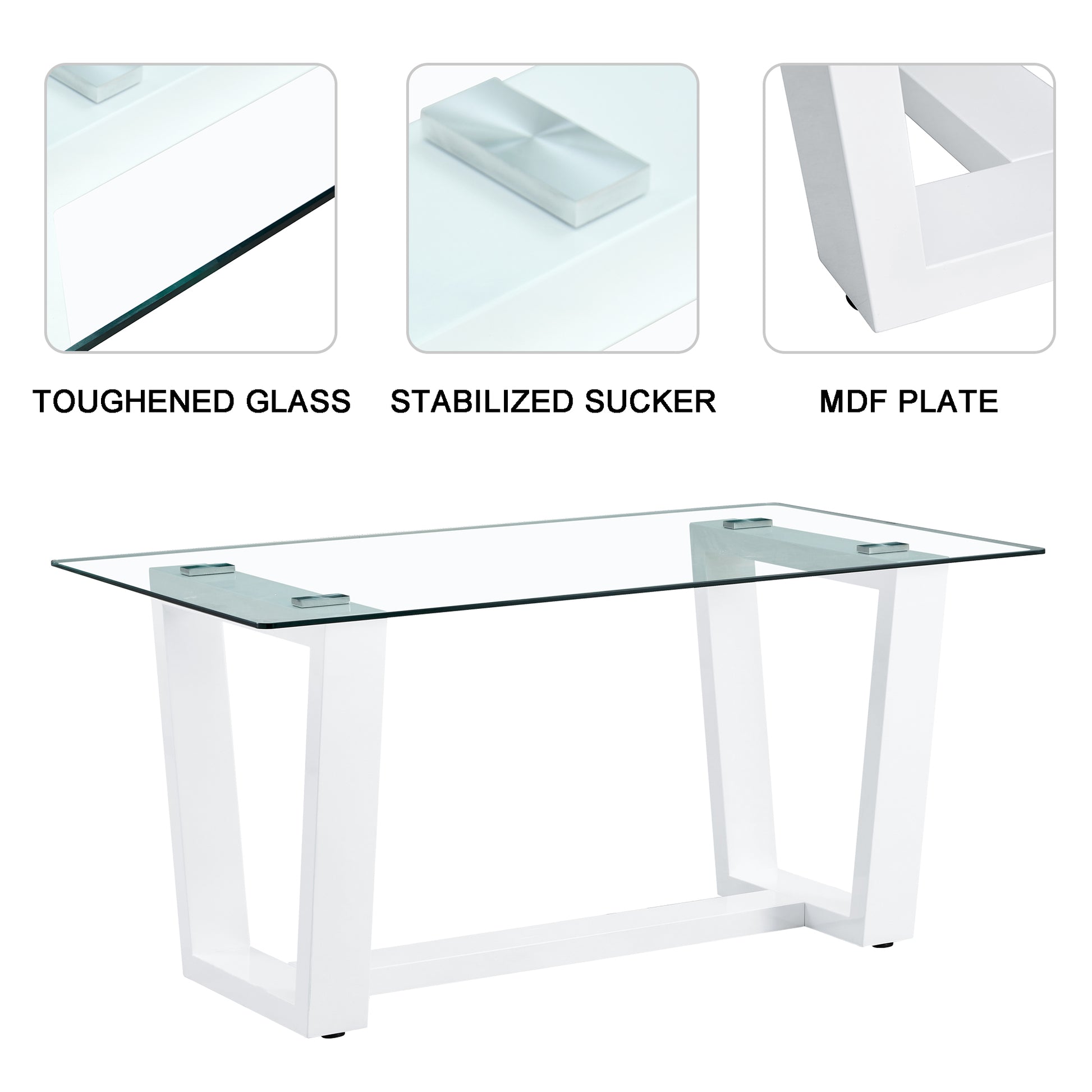 Glass Dining Table Large Modern Minimalist Rectangular for 6-8 with 0.4" Tempered Glass Tabletop and white MDF Trapezoid Bracket,For Kitchen Dining Living Meeting Room Banquet Hall F-1550 W1151S00323