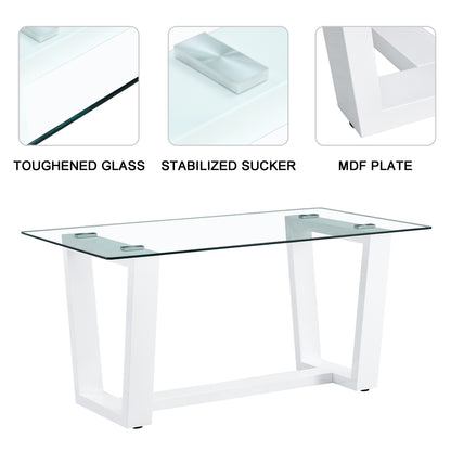 Glass Dining Table Large Modern Minimalist Rectangular for 6-8 with 0.4" Tempered Glass Tabletop and white MDF Trapezoid Bracket,For Kitchen Dining Living Meeting Room Banquet Hall F-1550 W1151S00323