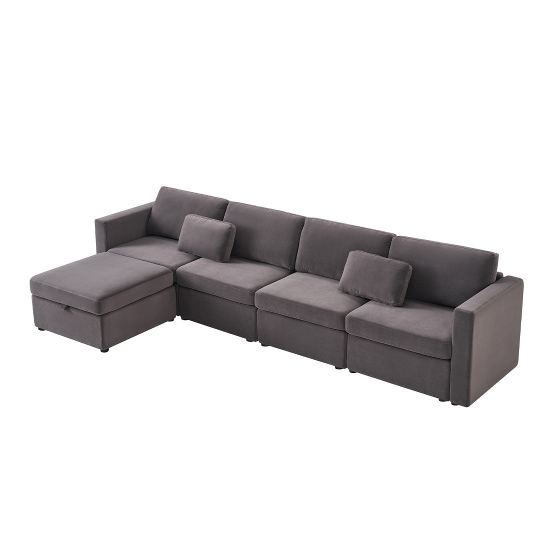 Modern Velvet Modular Sectional Sofa, L Shape Convertible Sofa Set with Pillows, Oversized Sectional Couches with Storage Ottomans for Living Room, Loft, Apartment, Office - Dark Gray 5 Seats