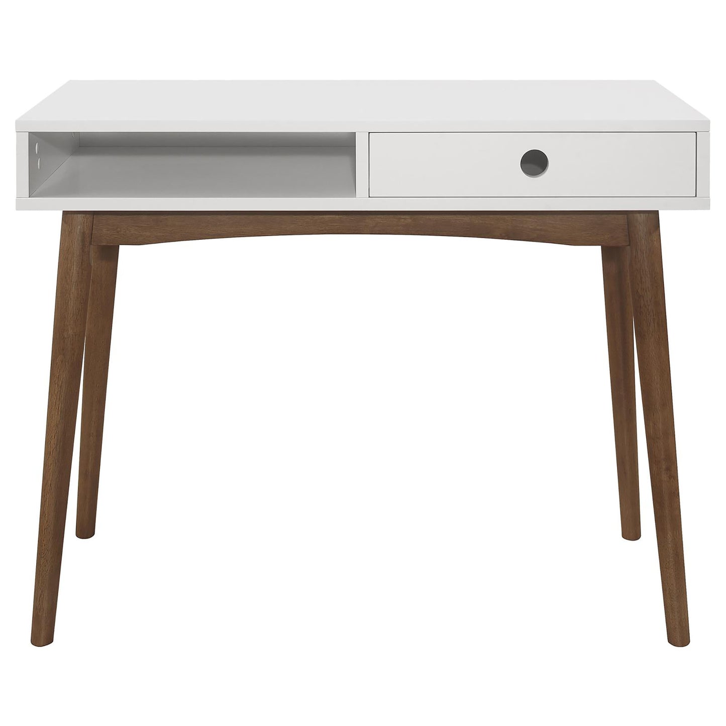 White and Walnut 1-Drawer Writing Desk