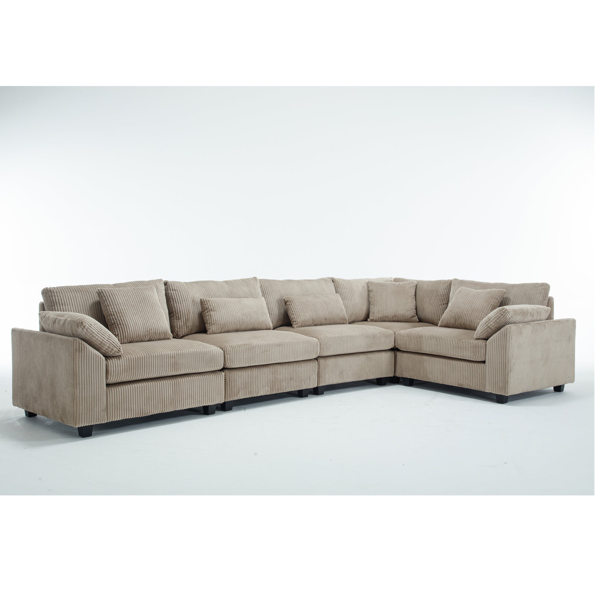 {NEW ARRIVAL}{ VIDEO PROVIDED} Oversized Modular Sectional Sofa Couches Set,Corduroy Upholstered Deep Seat Comfy Sofa for Living Room ,5 Seat ,Brown