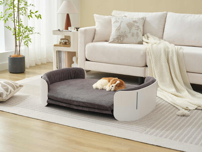 Scandinavian style Cat Couch Bed, Pet Sofa for Indoor Cats PP Indoor Pet Furniture Elevated Cat Beds with Removable Mattress Cover Suitable for Mid or Large  Animal Brand Design White+Grey