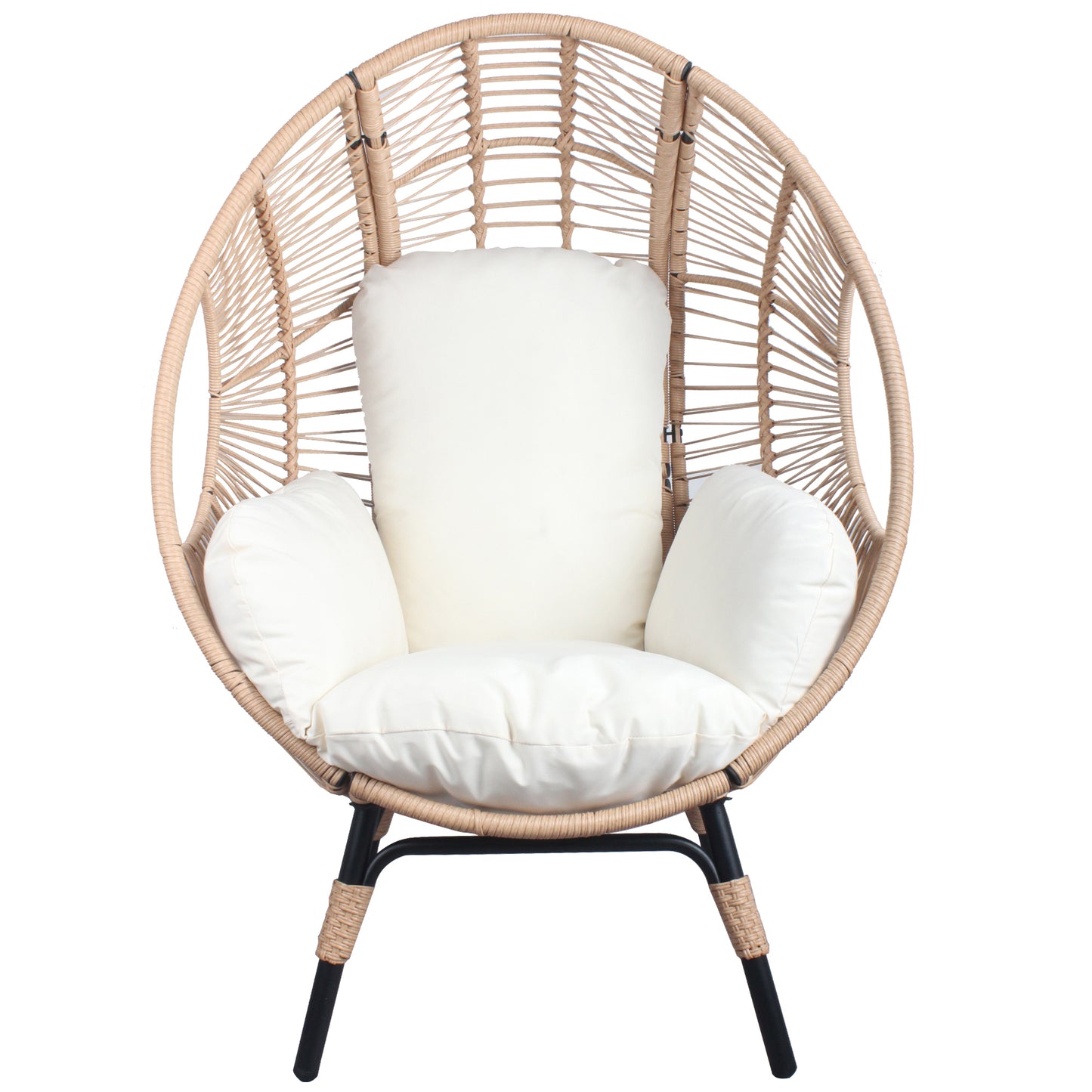 Patio PE Wicker Egg Chair Model 2 with Natural Color Rattan Beige Cushion