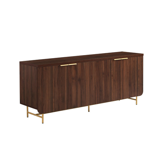 Modern Fluted-Door Minimalist Storage Sideboard – Dark Walnut / Gold