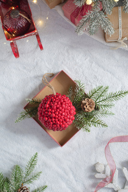 6.5x6.5" Red Berry Ball Ornament, Decorative Hanging Ball Christmas Tree Ornaments for Holiday Party Decorations, Set of 3