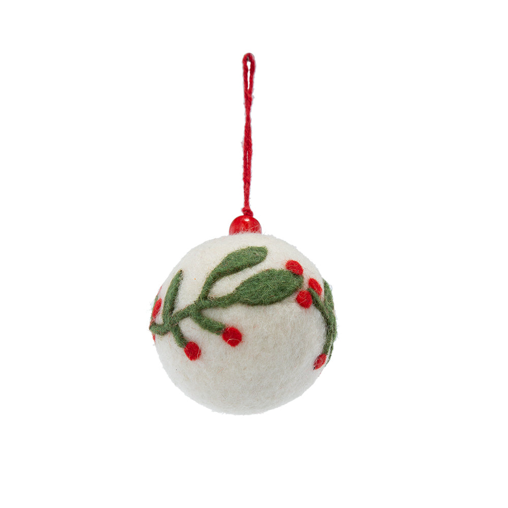 3.1"Dia Wool Felt/Polyfoam Holly Berry Deco Ball Ornament, Decorative Hanging Ball Christmas Tree Ornaments for Holiday Party Decorations, Set of 8