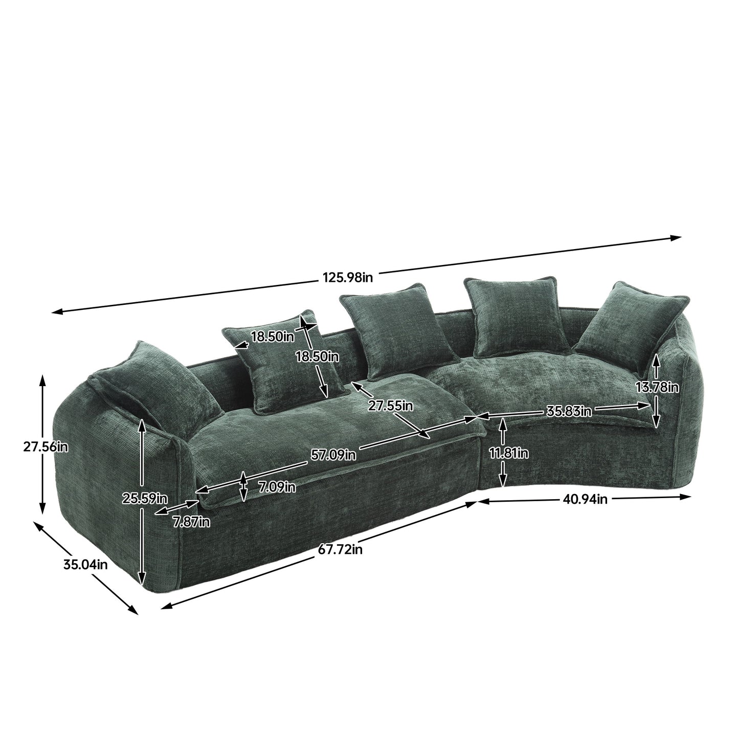 Modular Sectional Sofa, U-Shaped Couch with Sofa for five & Pillows, Modern Minimalist chenille Fabric Large Comfy Cloud Sofas, Living Room Furniture Sets