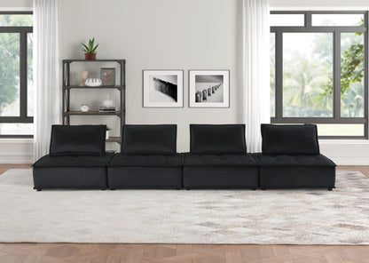 Anna 160" Black Velvet 4-Seater Modular Sofa