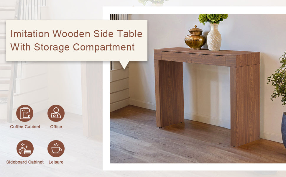 Elegant Dark Wood Grain Bar Table-50 Inches Long, a Practical Choice for Modern Homes.Dark Wood Grain Texture Sticker,Equipped With Two Drawers.Serving As A Bar Table Or A Desk.