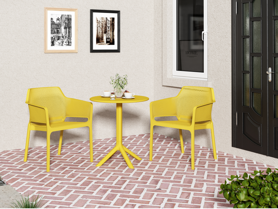 3 piece plastic arm chair Bistro GRS Premium Ocean Plastic,  mustard yellow