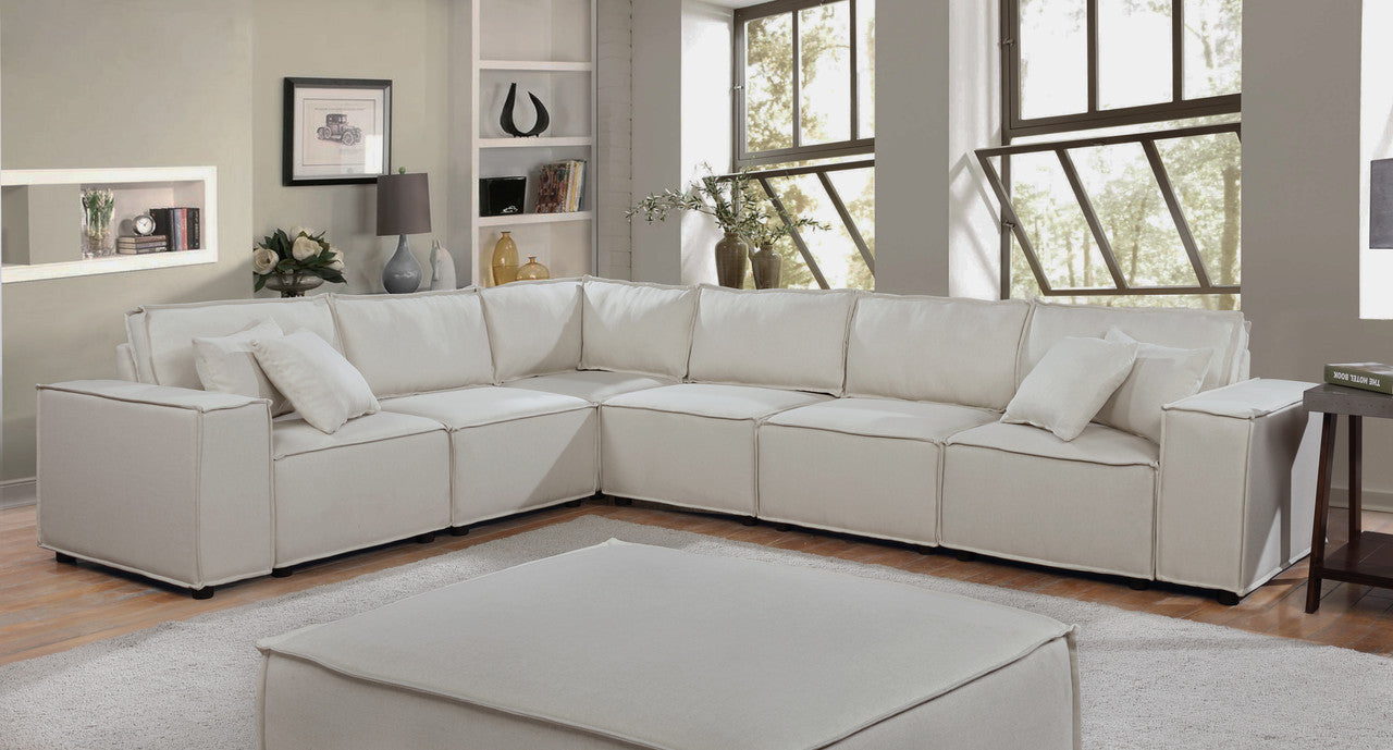 Janelle 127.5" Modular Sectional Sofa in Beige Linen