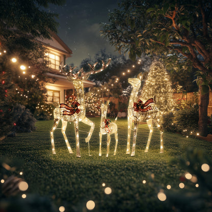 3-Piece Large Lighted Christmas Golden Reindeer Family Set, Christmas Indoor and Outdoor Decoration with 210 Warm LED Lights, Xmas Deer Yard Lights Decor for Yard Garden Lawn