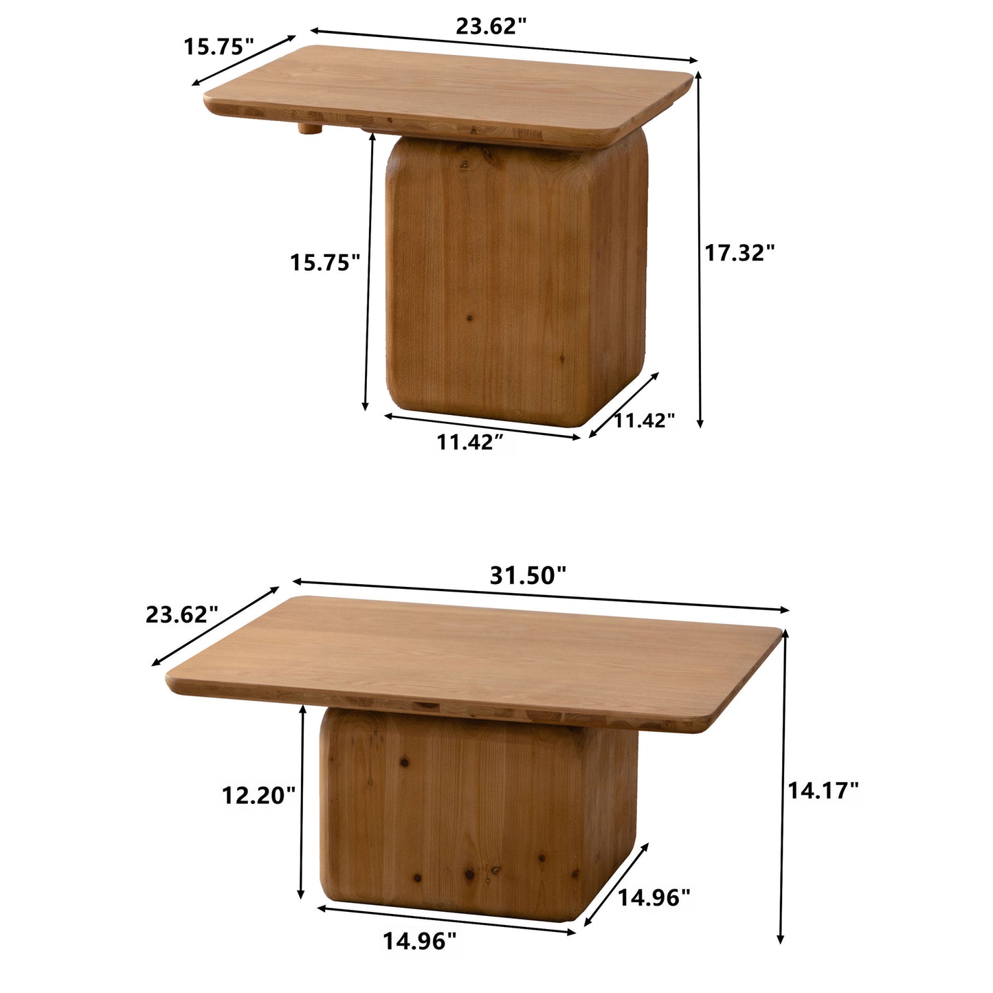 Vintage Fashion Style Square Coffee Table Set with Wood Grain Finish,for Living Room, Office and Dining Room, Natural (Set of 2)