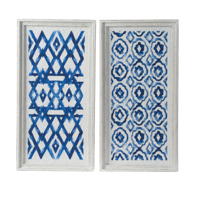 Set of 2 Blue and White Hanging Sculptures, Modern Wall Art Decor, 12.5" x 24.5"