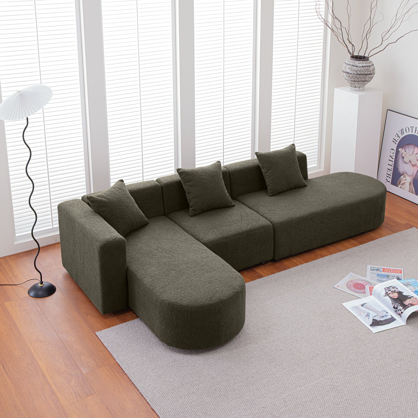 [VIDEO] provided]Modern Sectional L shape boucle Sofa with curved seat (facing left)