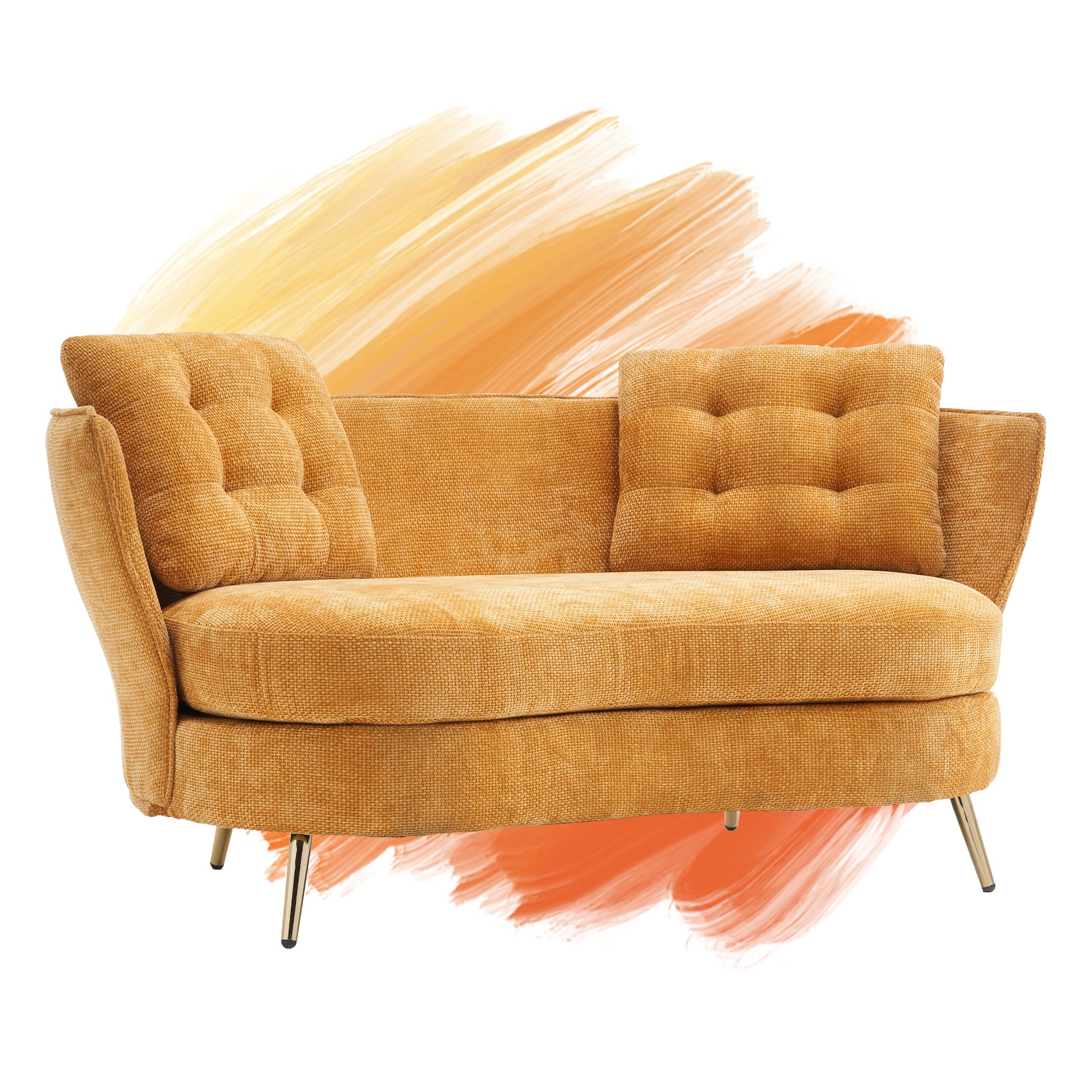 Polyester fiber Loveseat Sofa Upholstered Couch with Golden Metal Legs Club Two-Seat Sofa for Living Reading Room Bedroom Apartment Small Space Dorm,Yellow.