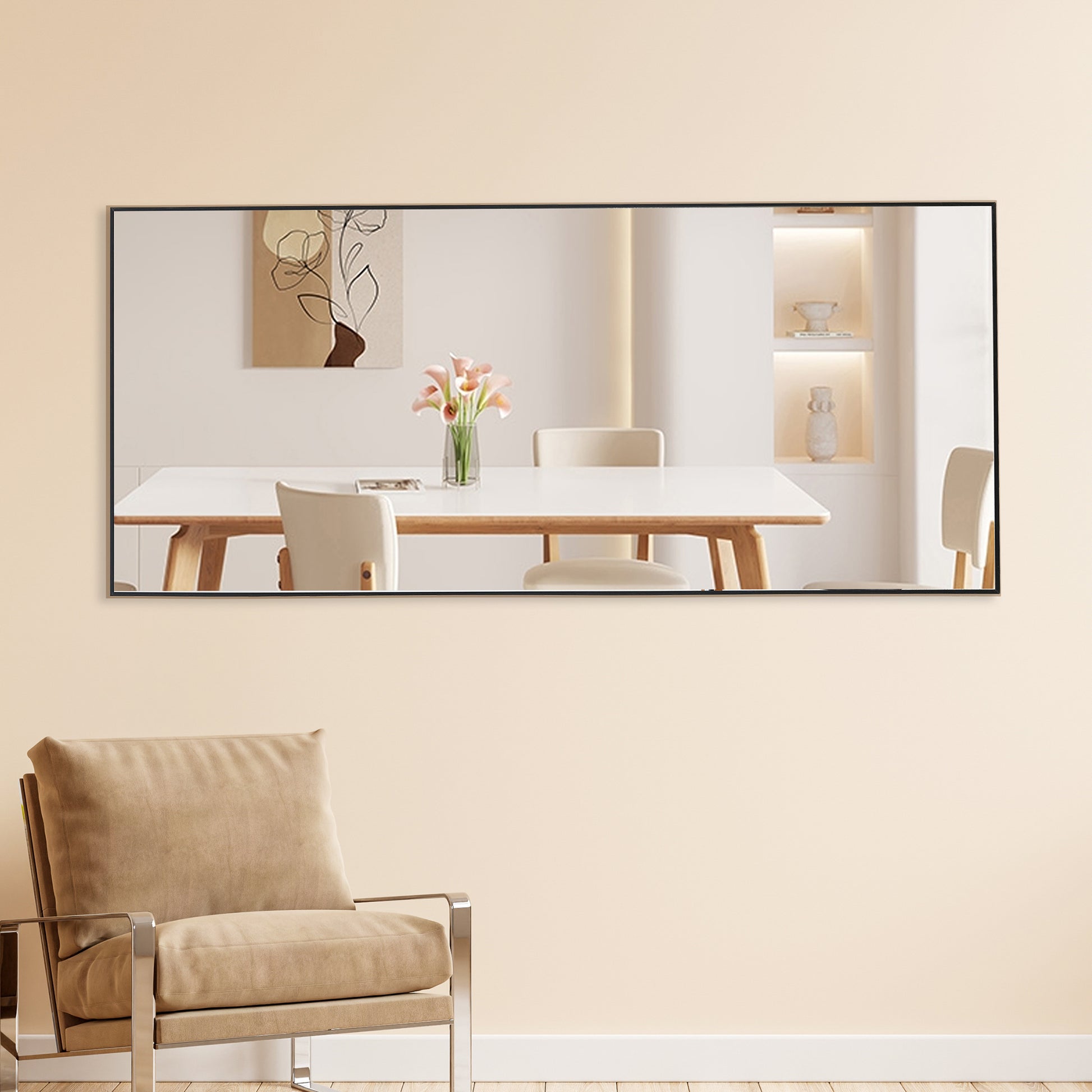 Fourth generation black solid wood frame full-length mirror, dressing mirror, bedroom porch, decorative mirror, clothing store, floor standing large mirror, wall mounted. 71 "* 31.4"