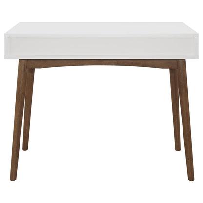 White and Walnut 1-Drawer Writing Desk