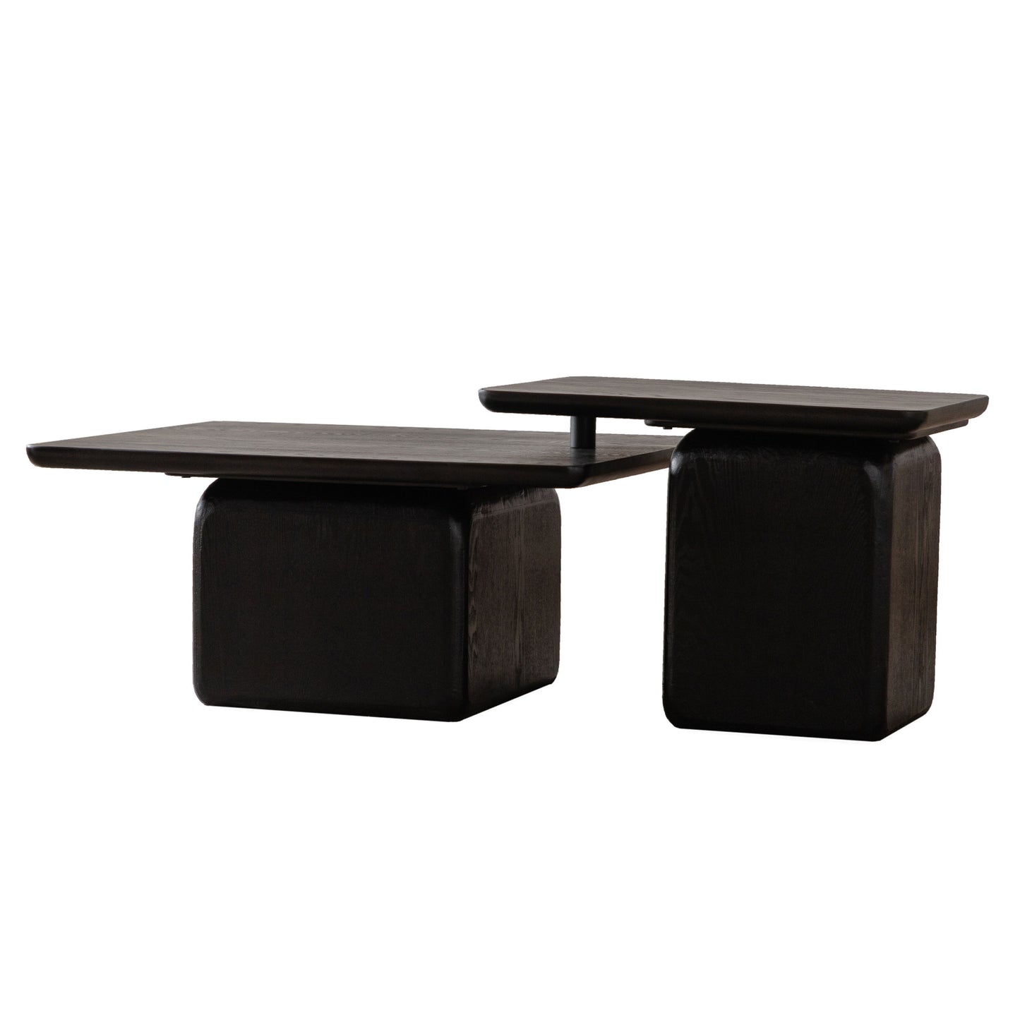 Vintage Fashion Style Square Coffee Table Set with Wood Grain Finish,for Living Room, Office and Dining Room, Black (Set of 2)