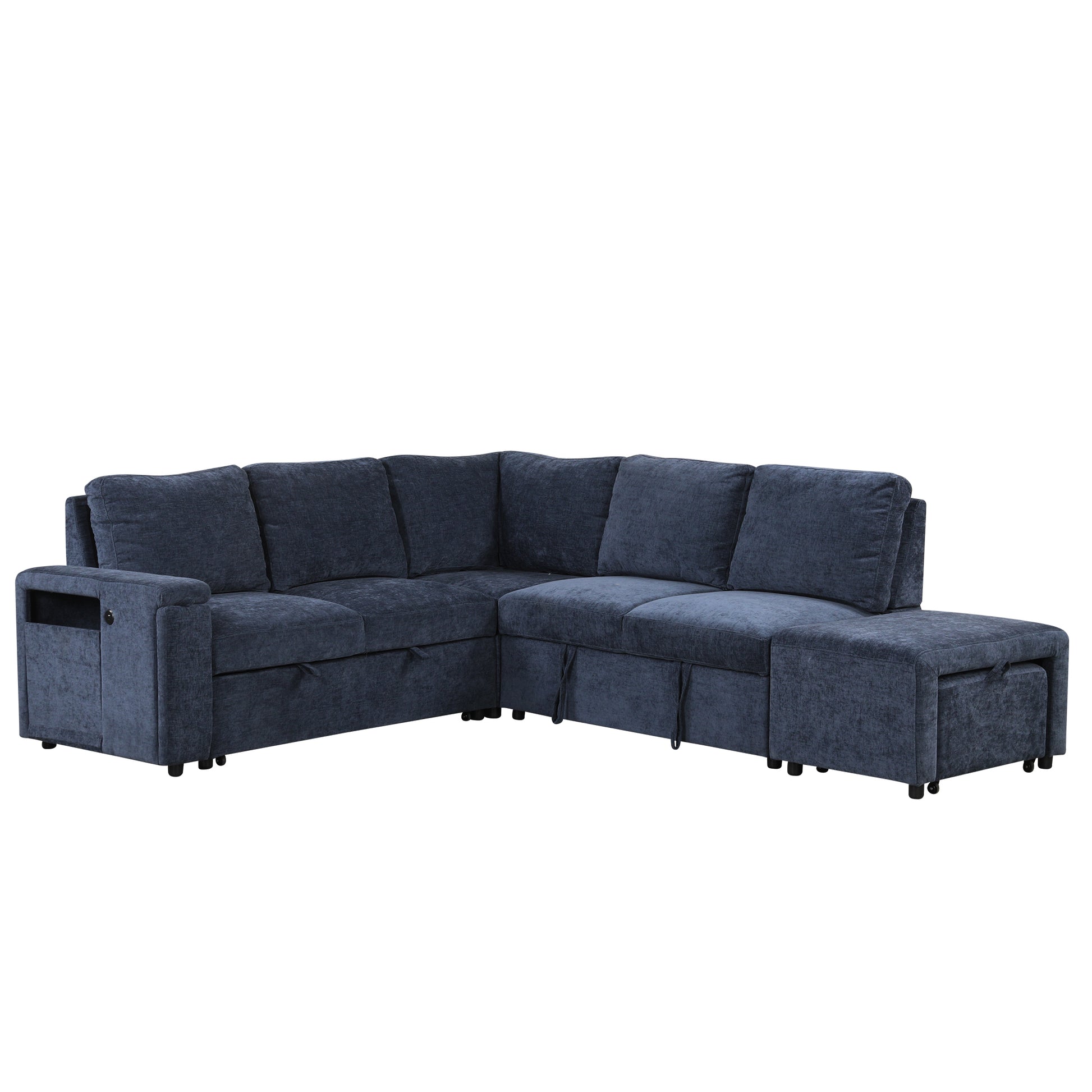 U_STYLE  L-shaped Padded Modular Sofa with Storage Space, USB Ports, and Cup Holders on the Armrests, Suitable for Living Rooms, Offices, and Apartments.