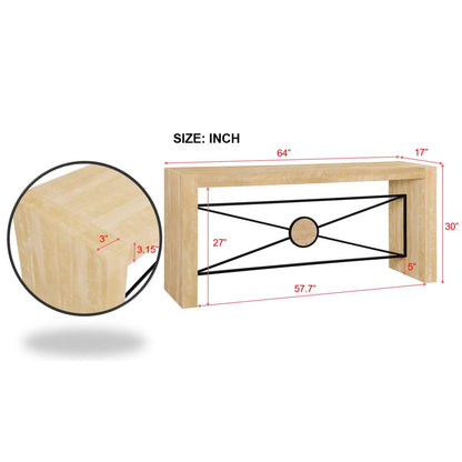 Retro Modern Wood Console Table, Long Sofa Table Behind Couch, Farmhouse Accent Table with Angled Metal Frame, Entryway Table for Hallway, Living Room, Foyer