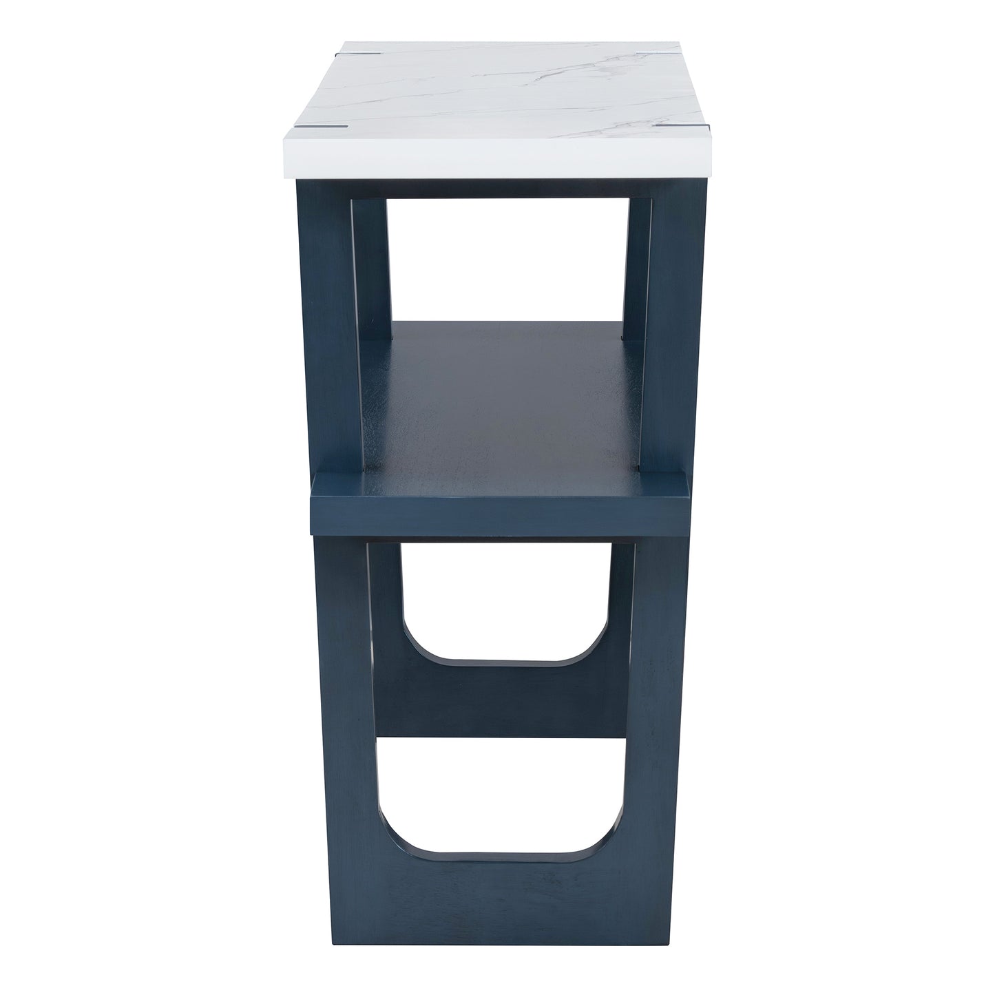 TREXM Retro Elegant Console Table with Marble-Effect Top and Versatile Storage Solutions for Entryway and Living Room (Navy)