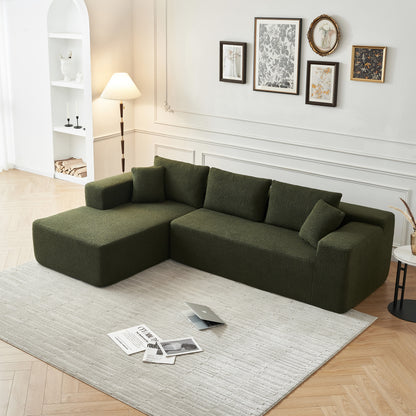 104.33" Sponge Sectional Sofa Couch for Living Room, L Shaped Modern Lamb Modular High Density Sponge Floor Sofa, Sherpa Fabric Sofa Couch with Chaise Lounge, Upholstered Corner Cloud Couch, Green