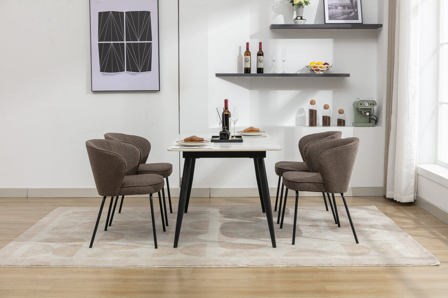 Retro Minimalist Modern Boucle Fabric Dining Chairs